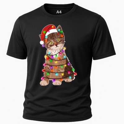 Cat Tangled in Christmas Lights Santa Kitten Performance Shirt