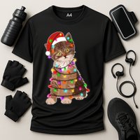 Cat Tangled in Christmas Lights Santa Kitten Cooling Performance Crew T-Shirt