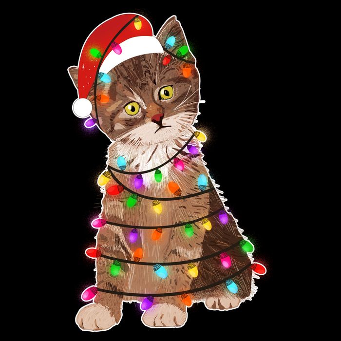 Cat Tangled in Christmas Lights Santa Kitten Cooling Performance Crew T-Shirt