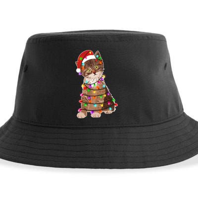 Cat Tangled in Christmas Lights Santa Kitten Sustainable Bucket Hat