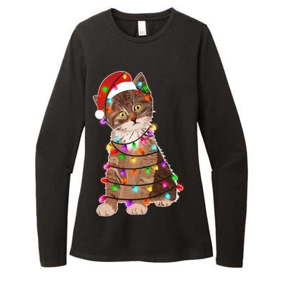 Cat Tangled in Christmas Lights Santa Kitten Womens CVC Long Sleeve Shirt