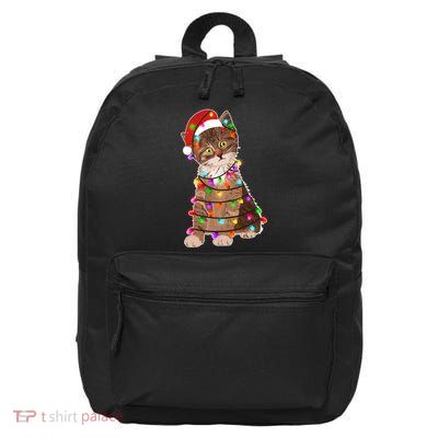 Cat Tangled in Christmas Lights Santa Kitten 16 in Basic Backpack