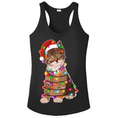 Cat Tangled in Christmas Lights Santa Kitten Ladies PosiCharge Competitor Racerback Tank