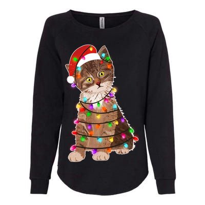 Cat Tangled in Christmas Lights Santa Kitten Womens California Wash Sweatshirt