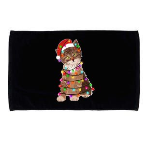 Cat Tangled in Christmas Lights Santa Kitten Microfiber Hand Towel