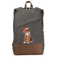 Cat Tangled in Christmas Lights Santa Kitten Cotton Canvas Backpack