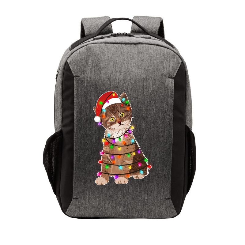 Cat Tangled in Christmas Lights Santa Kitten Vector Backpack