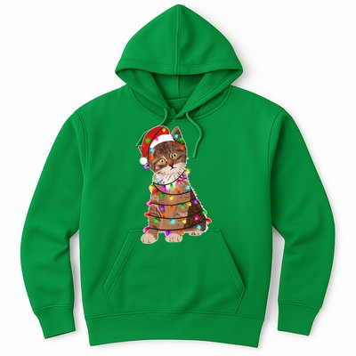 Cat Tangled in Christmas Lights Santa Kitten Hoodie