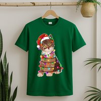 Cat Tangled in Christmas Lights Santa Kitten T-Shirt