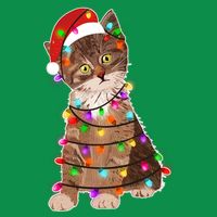 Cat Tangled in Christmas Lights Santa Kitten T-Shirt