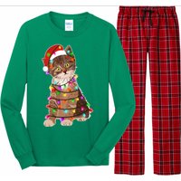 Cat Tangled in Christmas Lights Santa Kitten Long Sleeve Pajama Set