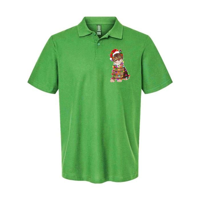 Cat Tangled in Christmas Lights Santa Kitten Softstyle Adult Sport Polo