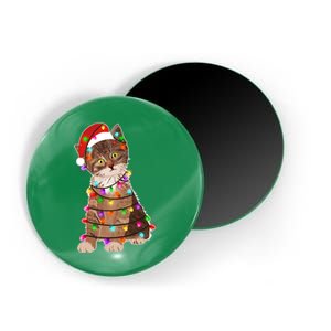 Cat Tangled in Christmas Lights Santa Kitten Magnet