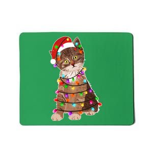 Cat Tangled in Christmas Lights Santa Kitten Mousepad