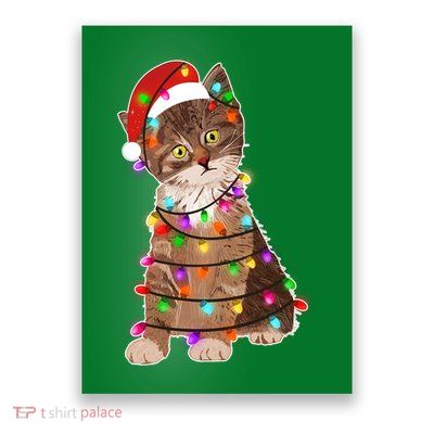 Cat Tangled in Christmas Lights Santa Kitten Poster