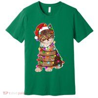 Cat Tangled in Christmas Lights Santa Kitten Premium T-Shirt