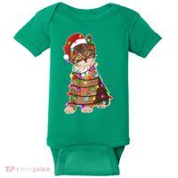 Cat Tangled in Christmas Lights Santa Kitten Baby Bodysuit