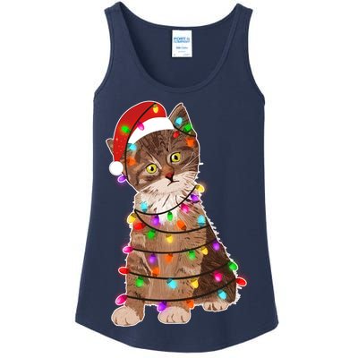 Cat Tangled in Christmas Lights Santa Kitten Ladies Essential Tank