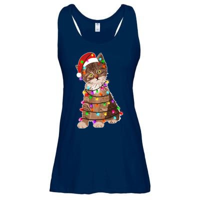 Cat Tangled in Christmas Lights Santa Kitten Ladies Essential Flowy Tank