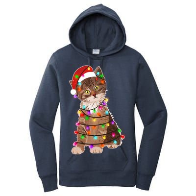 Cat Tangled in Christmas Lights Santa Kitten Women's Pullover Hoodie