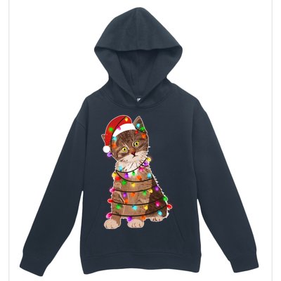 Cat Tangled in Christmas Lights Santa Kitten Urban Pullover Hoodie