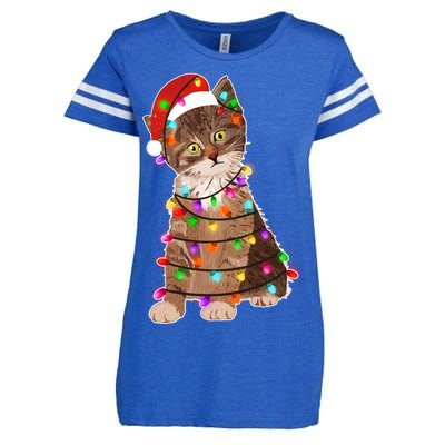 Cat Tangled in Christmas Lights Santa Kitten Enza Ladies Jersey Football T-Shirt