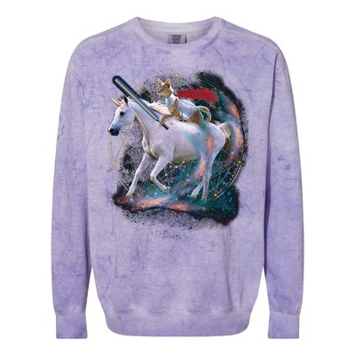 Cat Warrior Riding Unicorn Colorblast Crewneck Sweatshirt