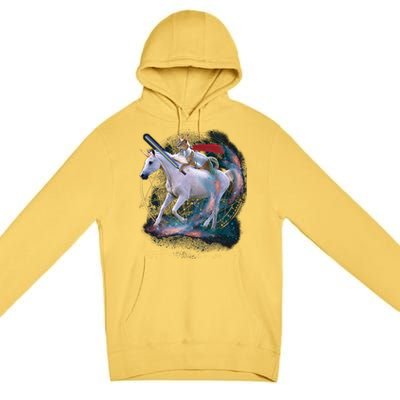 Cat Warrior Riding Unicorn Premium Pullover Hoodie