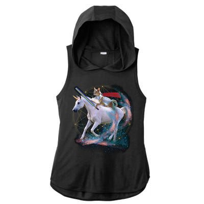 Cat Warrior Riding Unicorn Ladies PosiCharge Tri-Blend Wicking Draft Hoodie Tank