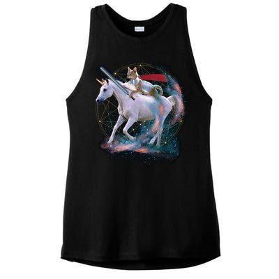 Cat Warrior Riding Unicorn Ladies PosiCharge Tri-Blend Wicking Tank