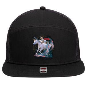 Cat Warrior Riding Unicorn 7 Panel Mesh Trucker Snapback Hat