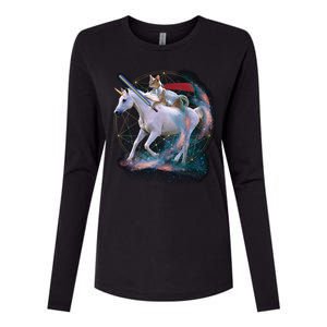 Cat Warrior Riding Unicorn Womens Cotton Relaxed Long Sleeve T-Shirt