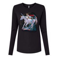 Cat Warrior Riding Unicorn Womens Cotton Relaxed Long Sleeve T-Shirt