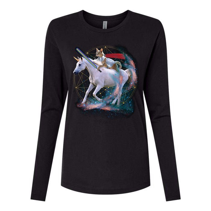 Cat Warrior Riding Unicorn Womens Cotton Relaxed Long Sleeve T-Shirt