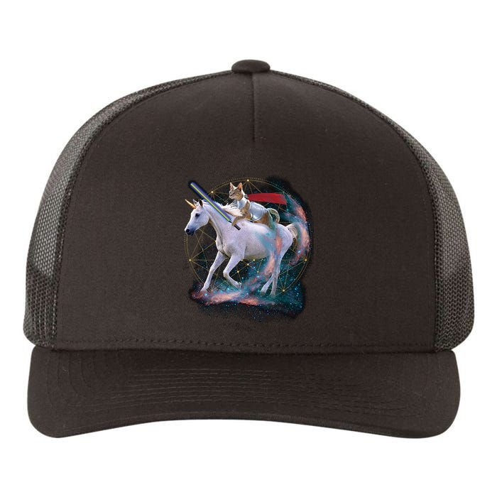 Cat Warrior Riding Unicorn Yupoong Adult 5-Panel Trucker Hat