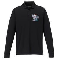 Cat Warrior Riding Unicorn Performance Long Sleeve Polo