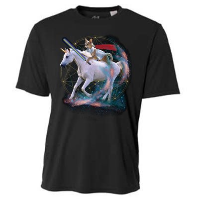 Cat Warrior Riding Unicorn Cooling Performance Crew T-Shirt