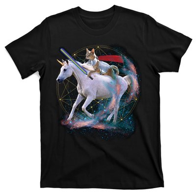 Cat Warrior Riding Unicorn T-Shirt