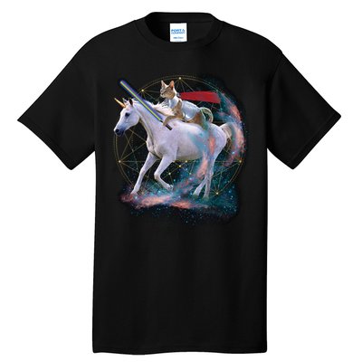 Cat Warrior Riding Unicorn Tall T-Shirt