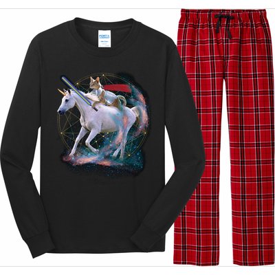 Cat Warrior Riding Unicorn Long Sleeve Pajama Set