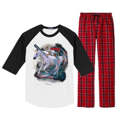 Cat Warrior Riding Unicorn Raglan Sleeve Pajama Set