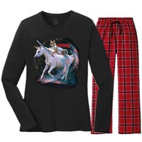 Cat Warrior Riding Unicorn Women's Long Sleeve Flannel Pajama Set 