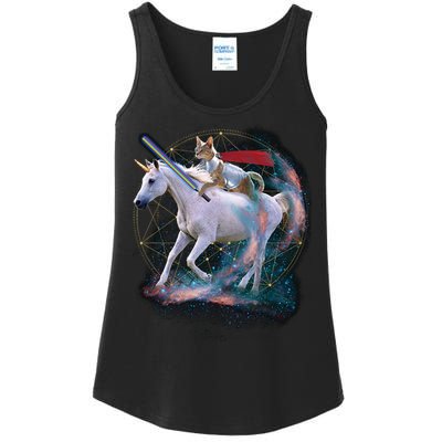 Cat Warrior Riding Unicorn Ladies Essential Tank