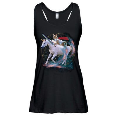 Cat Warrior Riding Unicorn Ladies Essential Flowy Tank