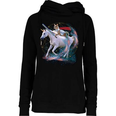 Cat Warrior Riding Unicorn Womens Funnel Neck Pullover Hood