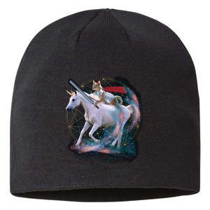 Cat Warrior Riding Unicorn Sustainable Beanie