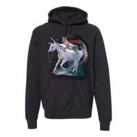 Cat Warrior Riding Unicorn Premium Hoodie