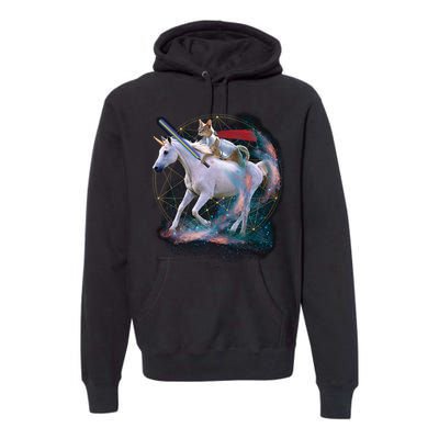 Cat Warrior Riding Unicorn Premium Hoodie