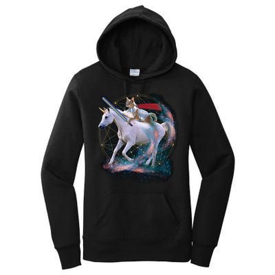 Cat Warrior Riding Unicorn Women's Pullover Hoodie