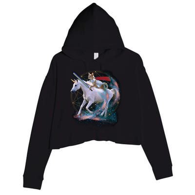 Cat Warrior Riding Unicorn Crop Fleece Hoodie